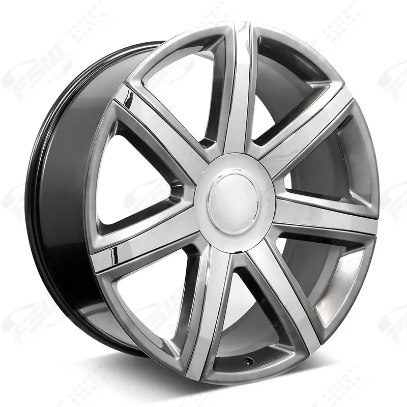 Cadillac Wheels F001 24X9.5 6X139.7 Hyper Black W Chrome Insert Fit Escalade All Platinum Style 1