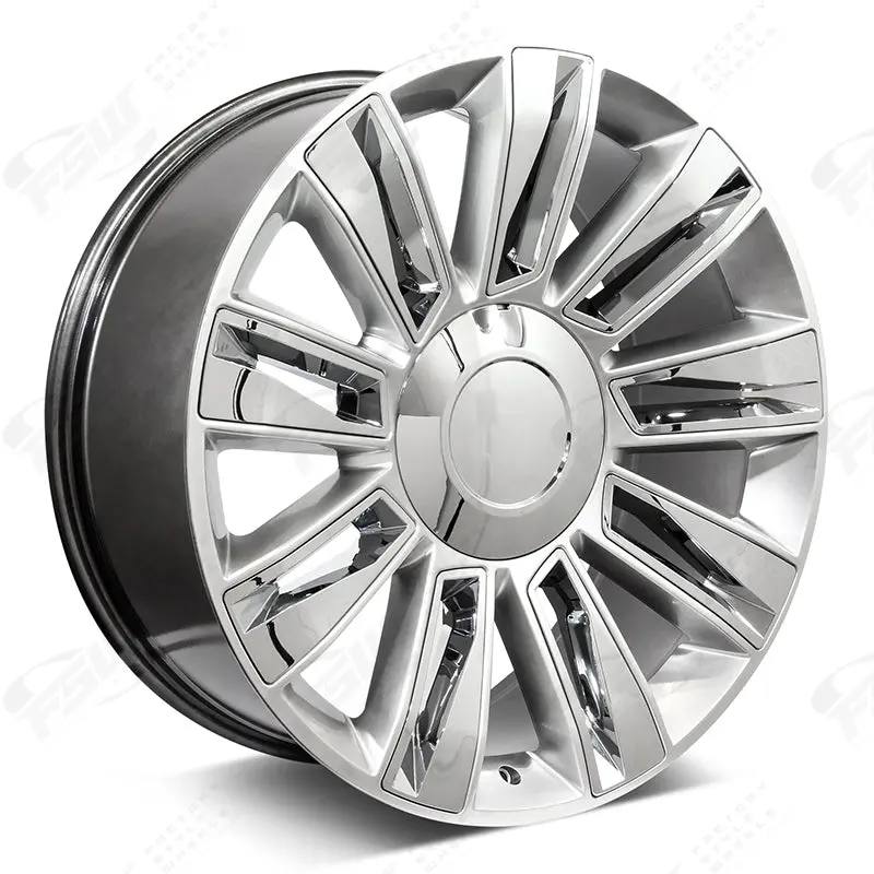 Cadillac Wheels F006 22X9 6X139.7 Hyper Silver W Chrome Insert Fit Escalade All Diamond Style 1