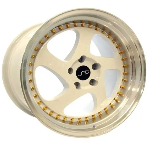 Jnc Wheels Jnc034 White Machined Lip Gold Rivets 1