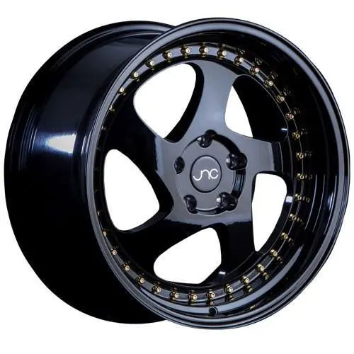 Jnc Wheels Jnc034 Gloss Black Gold Rivets 1