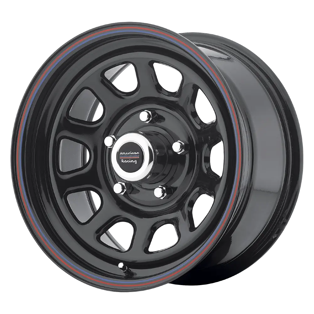 American Racing Wheels Ar767 Gloss Black Steel With Red And Blue Stripe 1